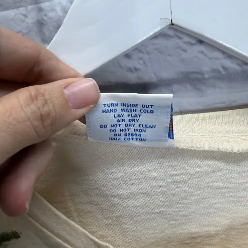 Vintage Decosport 3/4 Sleeve Womens Top Hand painted Mountain Tree Size L Ivory Size L