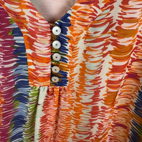 Coldwater Creek 100% Silk Abstract Print Blouse Medium V-Neck Colorful Rainbow