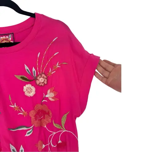 Johnny Was  Joya Embroidered Draped Relaxed Fit T-Shirt Pink Multicolor Medium