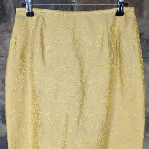 lafayette 148 Gold Brocade Fringe Silk Skirt Woman's Size 6 Knee Length Gold