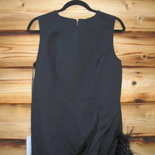 Mac Duggal 11626 Black Sleeveless Faux Wrap Dress with Feather Detail