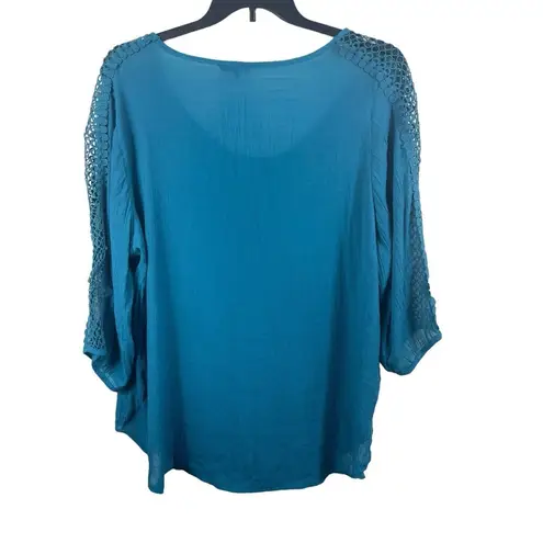 Unique spectrum 3x Pullover Gauzy Crochet 3/4 Sleeve Top