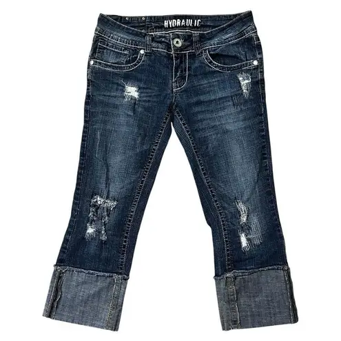 Hydraulic Y2K Low Rise Embellished Distressed Cuffed Capri Size 9/ 10 Edgy Glam