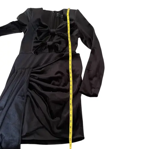 ASOS LUXE Black Velvet Bow Detailed Draped Long Sleeve Mini Dress Size 4 EUC