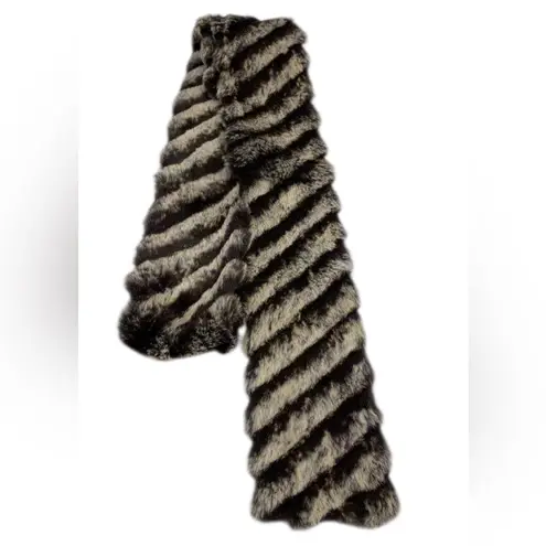 Authentic Karl Donoghue Genuine Fur Scarf Cream chocolate brown striped Black