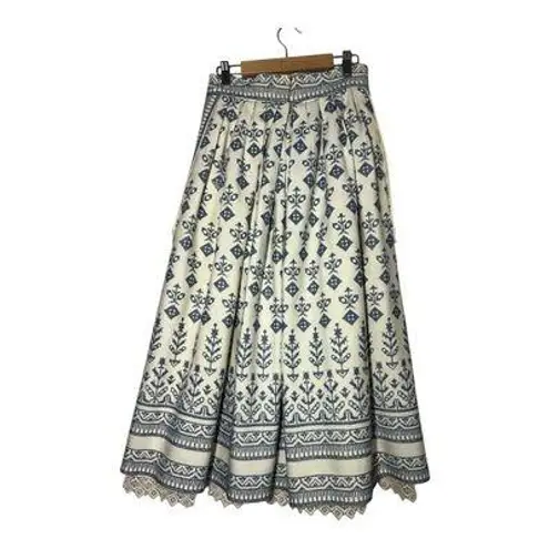 Oscar de la Renta vintage heavy Linen embroidered full skirt 8 60s 70s Rare