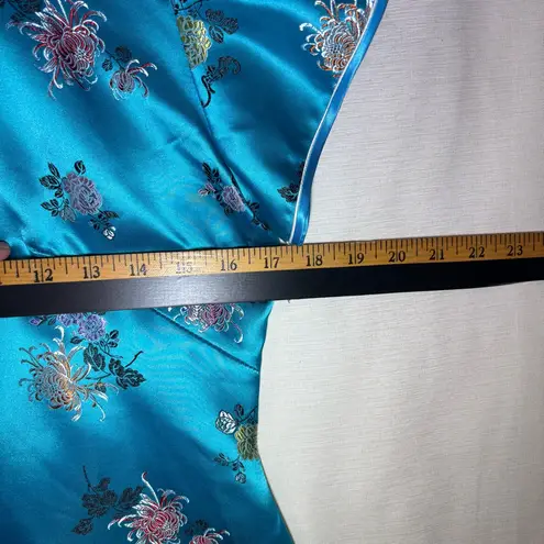 Vintage 80's Embroidered Teal Floral Top Feminine Chic Romantic, 38, W/Flaws Blue