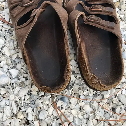 Birkenstock  Women’s Florida Brown Leather 3 Strap Sandals Size 38 is 7 7.5