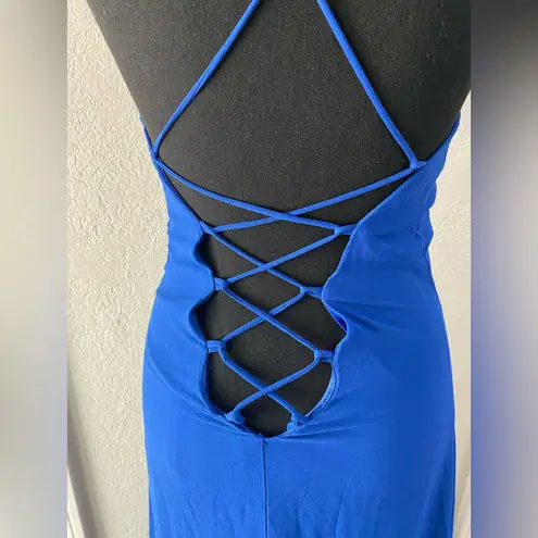 NEW Miss California Forever 21 Cobalt Electric Blue Chiffon Lace Up Maxi Dress S