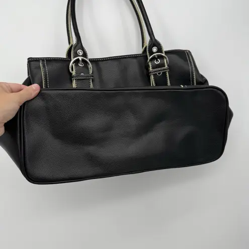 New York And Company Vintage Black Faux Leather Shoulder Bag Large