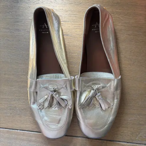 Aquatalia Women's Quinna Metallic Kiltie Tassel Loafers Gold Size 9.5 Designer