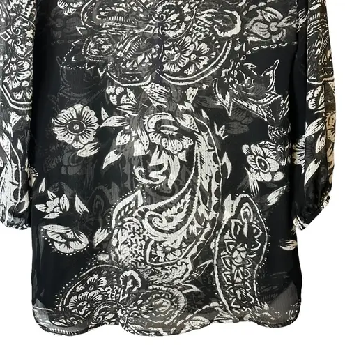 Chico's Chico’s Black White‎ Sheer Blouse Purple Trim Vanity Size 0/Small 4501175686