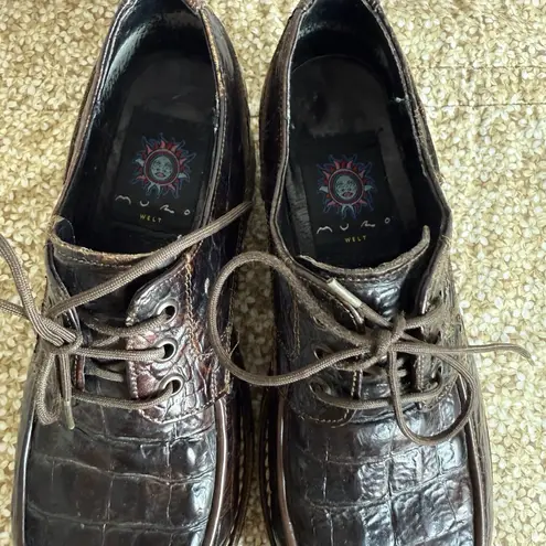 RARE Vtg MURO Croc Leather Lug Sole Platform Oxford Shoes Brown 8.5–9 Women's Black