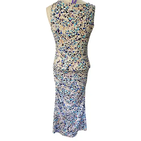 SERAPHINE Maternity scoop neck body con Floral Sleeveless Maxi Dress Size 6 Blue