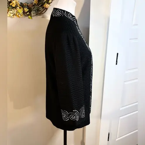Ming Wang Textured Beaded One Hook Knit Cardigan Jacket in Black Womens S💚