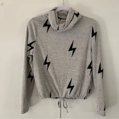 Liberty Love Cropped Gray Lightning Bolt Soft Turtle Neck Sweater Size S