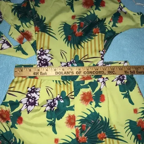 TROPICAL print jumpsuit cut out sides ties in back sexy slinky NEW size S Yellow