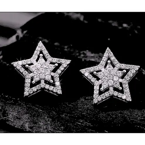 Boutique Sparkling Bling Star Earrings |‎ Simulated Diamond Rhodium 925 Sterling Silver