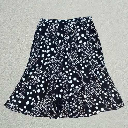 Black and white retro polka dot flared midi skirt, retro Y2K twee boho chic prep Size 14