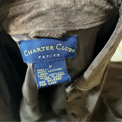 Charter Club Petite Leather Button Front Shacket Dark Brown Western Country