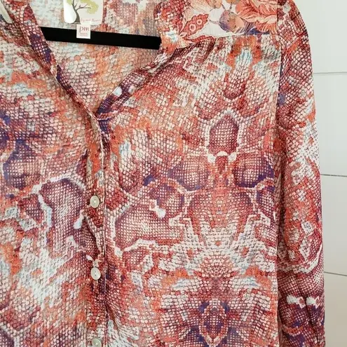 Anthro Fig and Flower Snake print and floral sheer blouse size petite medium