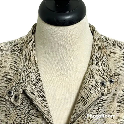 Alfani Beige Brown Gray Suede Leather Snake Pattern Zip Up Leather Jacket Medium