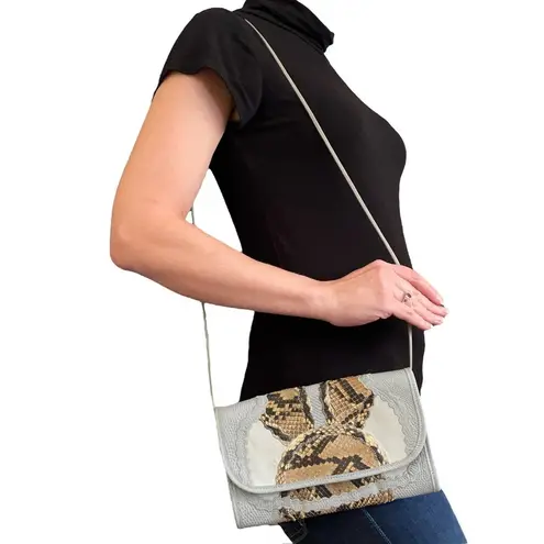 Carlos Falchi Vintage Snakeskin Reptile Gray Leather Clutch Purse Shoulder Bag Multiple