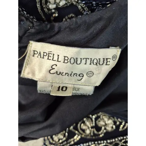 Papell Boutique Evening Navy Blue Silk Gown Beaded Sz 10 Mother of Bride