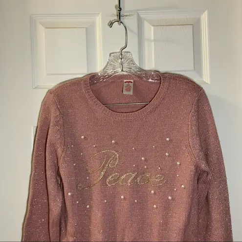 Holiday Time  Pink/White “Peace” Pullover Christmas Sweater S