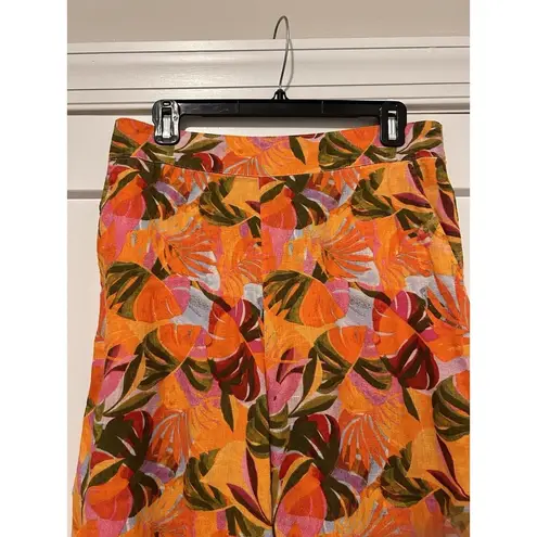 C&C California Women Linen Pants Wide Leg Orange Tropical Multi Color Size Large