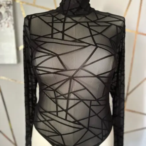 Jome Design Elegant Black Sheer Bodysuit with Geometric Design (884) Size XL