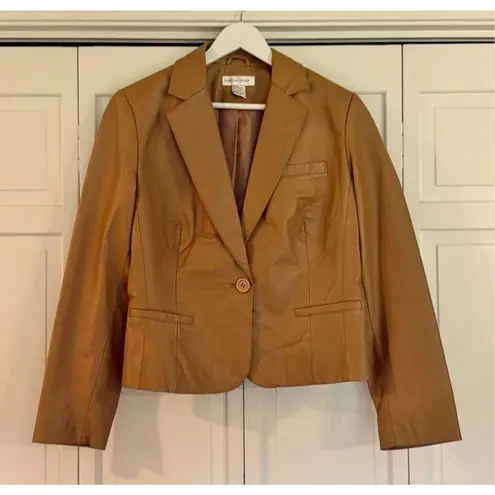 Newport News Vintage Y2K 100% leather tan blazer jacket 10
