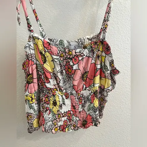 AFRM Revolve Floral Smocked Tie Strap Crop Top XL