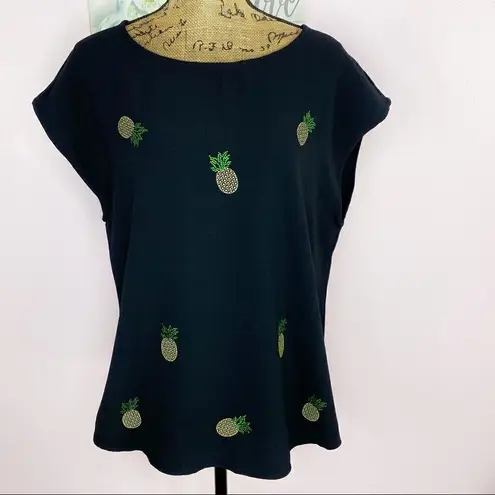 Marc New York Rhinestone Pineapple Blouse Black Large Sleeveless Popover NWT