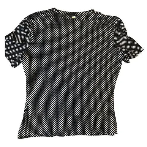 St. John Navy Blue Polka Dot Short Sleeve Stretch Women's Top T Shirt MEDIUM