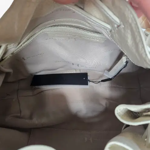 Halston Heritage Snakeskin Leather Drawstring Shoulder Bag Ivory Designer Purse