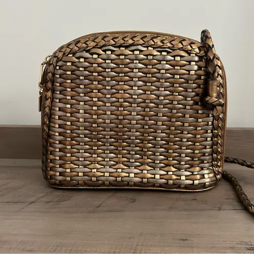 Vintage CEM Woven Leather Bronze, Metallic Gold, Silver Braided Strap Crossbody Gold