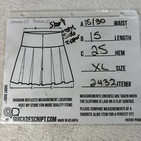 Fashion & Art Pleated Mini Skirt Skort Womens Sz XL White Side Zip Sporty Tennis