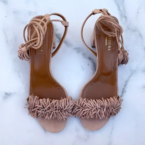 Aquazzura Wild Thing 50 fringed suede City block heel sandal Aquazzura Wild Thing 50 fringed suede City block heel sandal