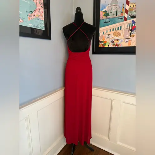 True Vintage Y2K Laundry Red Ruched Deep V Neck Gown w/ Spaghetti Straps sz 8