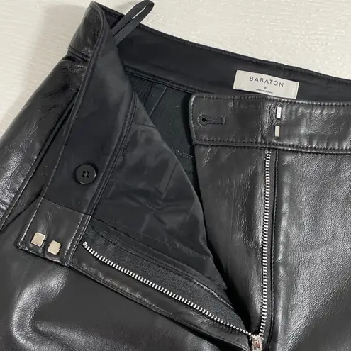 Babaton Aritzia Black Faux Leather Straight Leg Pants Cropped Ankle Sz 8 Trouser