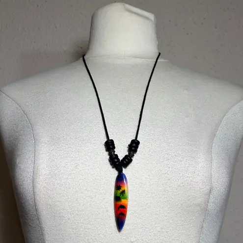 Wooden Bead Rope Surfboard Pendant Beachy Surfer Necklace Black