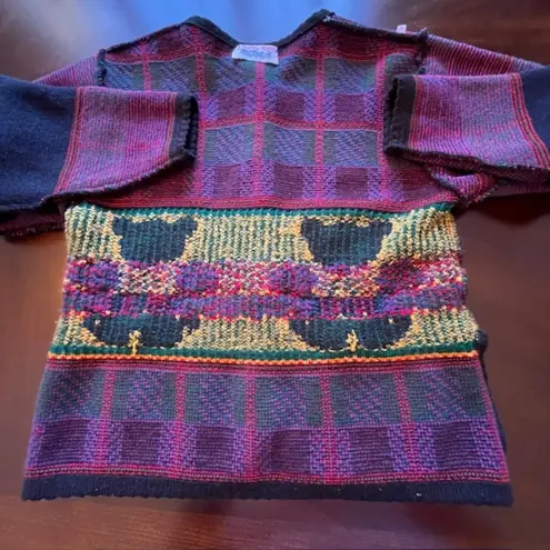 1980's AOP Teddy Bear Tartan Plaid Plush Tail Themed Cardigan Sweater Medium