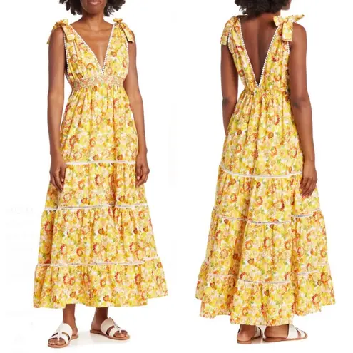 MELLODAY Maxi Dress Floral Tiered Size L NEW with Tag