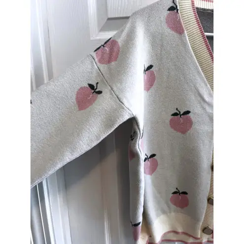 Peach Print Cardigan Sweater Button Down Knitwear Aesthetic Cute Outfit Pink Size M