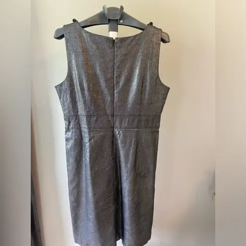 WD•NY WDNY Dress Sz 12 Black Linen Blend Beaded Metallic Sheath Knee Length Sleeveless