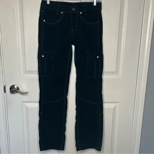 Kuhl Black Cargo Pants Sz 2 Roll Up Legs Snap Pockets Outdoor Hiking Adventure