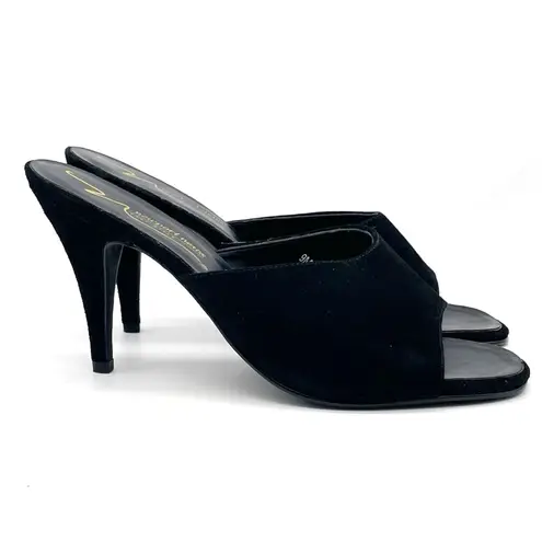 Newport News Black Suede Leather Mules Heels Slides Sandals Size 9 Vintages 90s