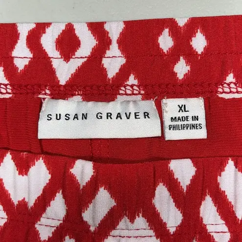 Susan Graver XL Red & White Geometric Print Liquid Knit Skort - Skirt w/ Shorts