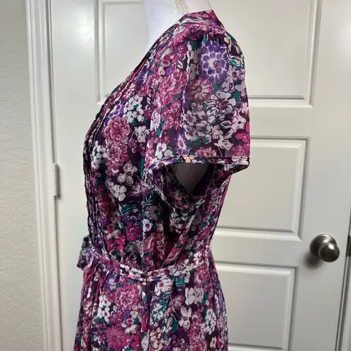 Everlily Women’s Purple Floral Printed Chiffon Waist Tie Midi Dress Size XL